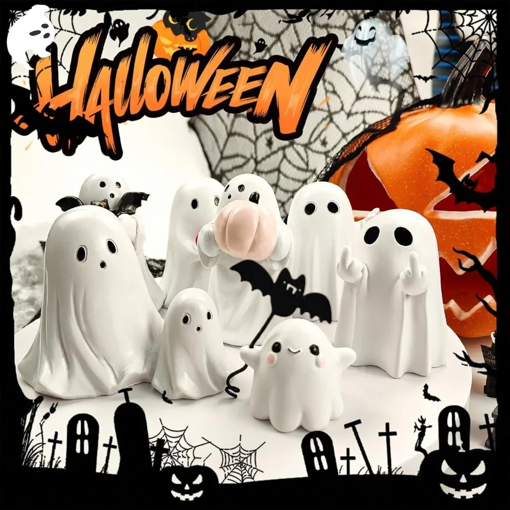 Halloween Ghost with Bat Balloon Figurine - Ghost Figurine Ghost Decor, Cute Gho - Picture 4 of 7